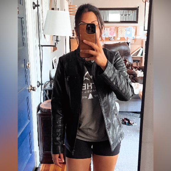 SOLD Faux Leather Black Zip Up Jacket - Picture 5 of 11